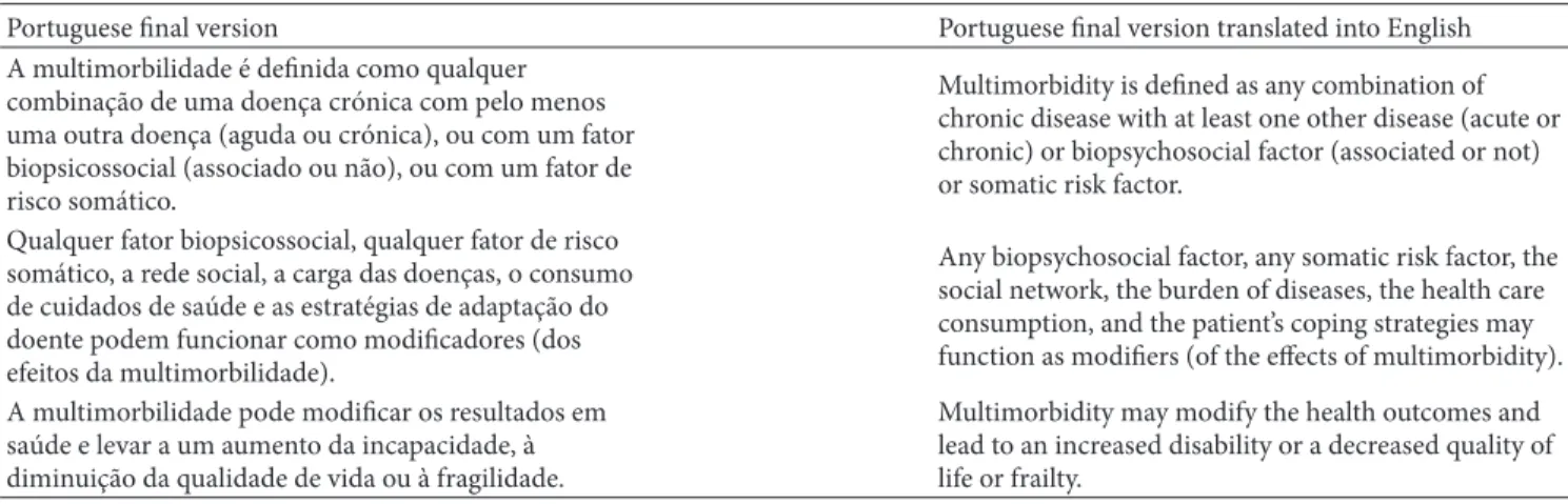 Table 2: Portuguese final translation and the backward translation.