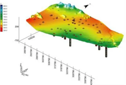 Figure 8. Digital Terrain Model and boreholes of the study area 