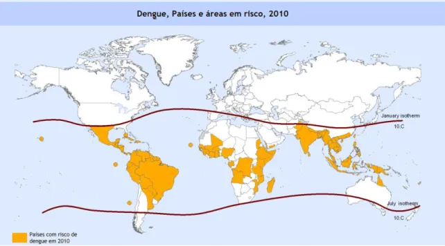 Figura  2.  Mapa  dos  países  e  áreas  em  risco  de  desenvolver  Dengue  no  ano  de  2010