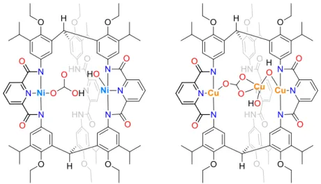 Figure 1.12 – Ni(II) (left) and Cu(II) (right) complexes synthesised by Murray research group