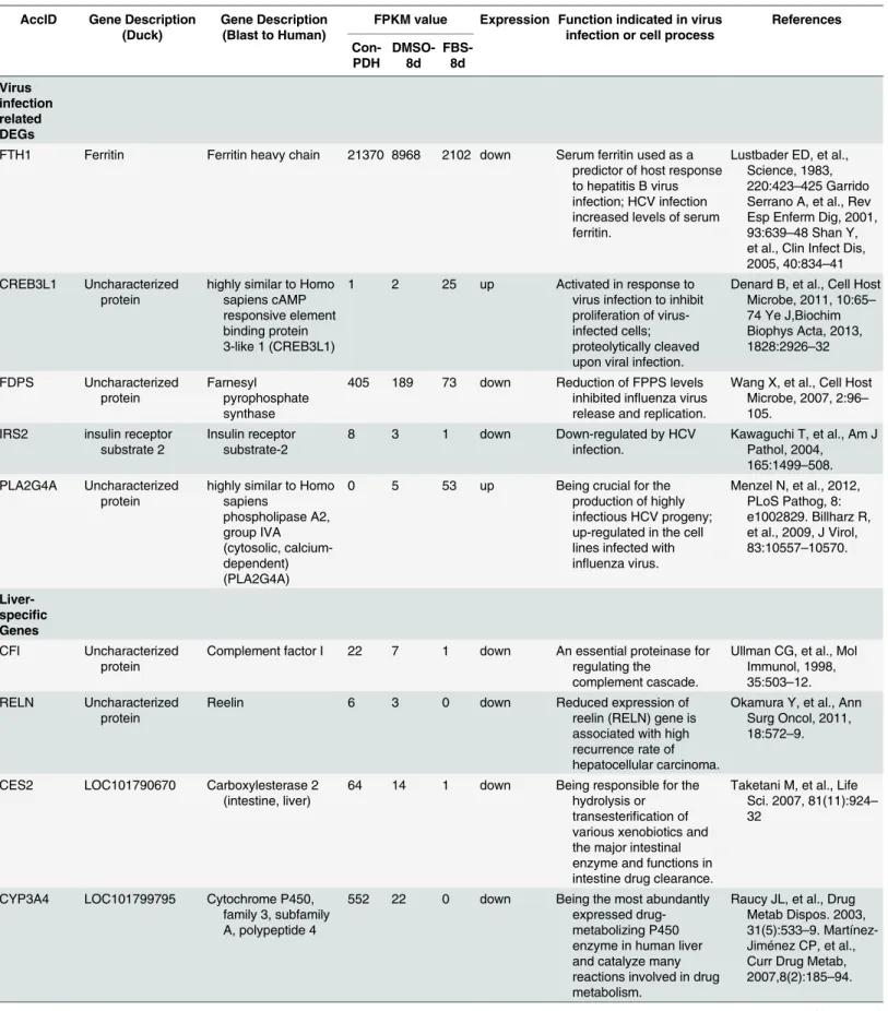 Table 3. Role of the differentially expressed genes in virus infection or cell process.