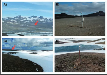 Figure 2. View to study sites and its vicinity at Ulu Peninsula (A, B) and Byers Peninsula (C, D).