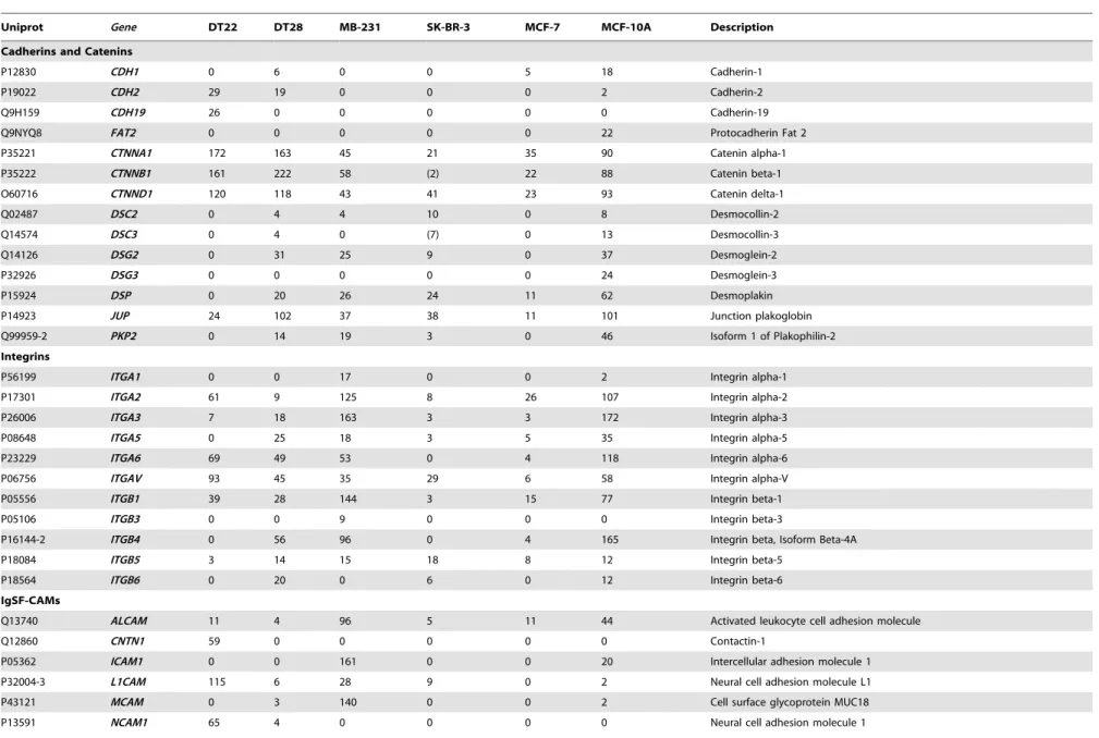 Table 5. Cell adhesion proteins.