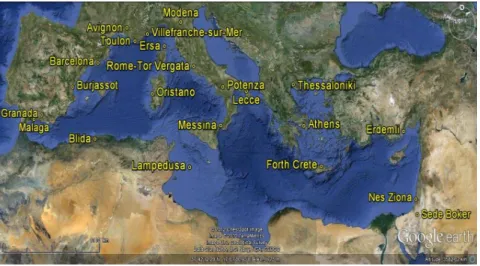 Fig. 1. Location of the 22 Mediterranean AERONET sites with long time series used in this work