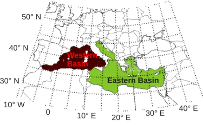 Fig. 6. Sub-Mediterranean basin integration area for MISR and OMI SSA products.