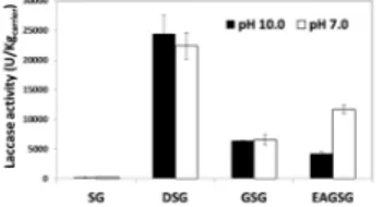 Figure 1 - Effect of spent grain modification: DSG, GSG and EAGSG on laccase activity.