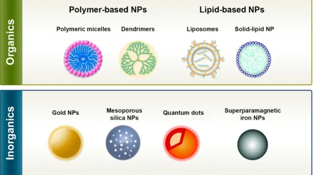 Figure 9. Examples of the different types of nanoparticles that can be used to encapsulate near-infrared  photoabsorbers