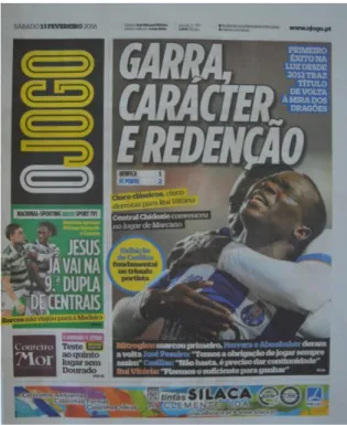 Figura 5: Exemplo de manchete positiva - Jornal O Jogo do dia 13 de fevereiro de  2016 