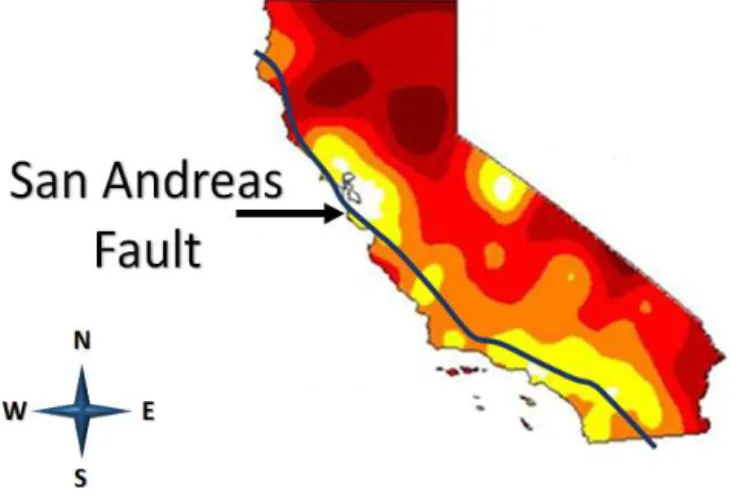 Figure 1. Blind early warning areas in California (from Kuyuk and Allen, 2013).