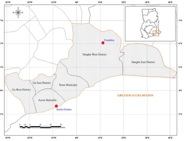 Figure 1. Map showing the location of the two communities in Ghana.