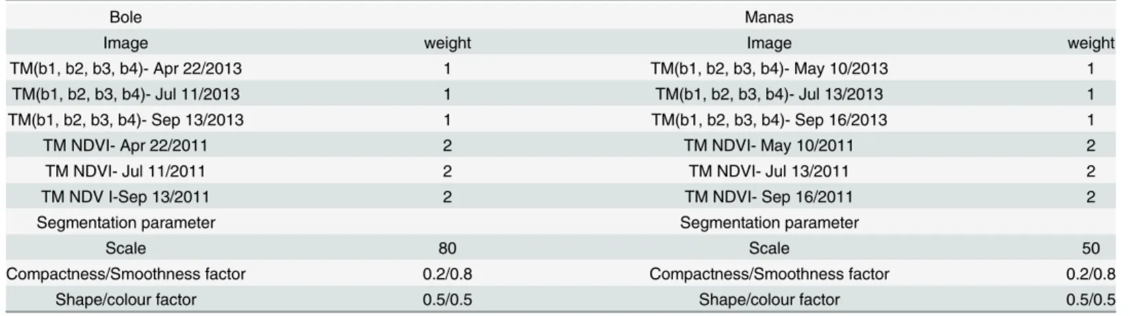 Table 4. Summary of variables and parameters used in the segmentation.