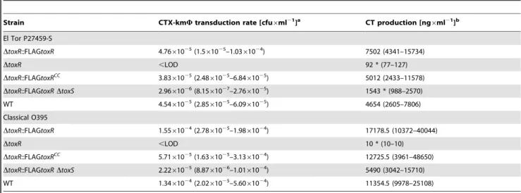 Table 4. In vitro and in vivo competition of chromosomal encoded FLAG-tagged toxR versus FLAG-tagged toxR CC mutant in El Tor P27459-S.