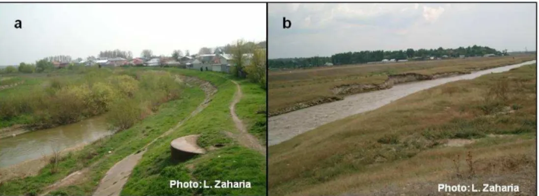 Fig. 2. Levee on the right bank of the Bârlad River (a).  Rateş channel (b) 3.3.2. Measures for flood risk mitigation after 2007 