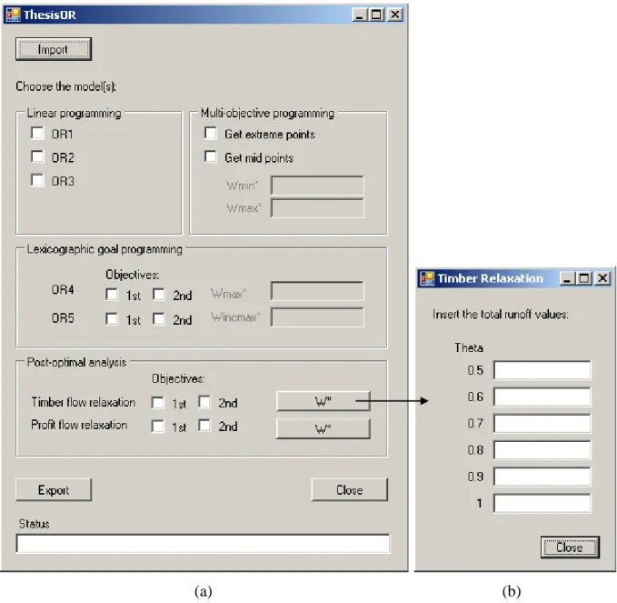 Figure 6 – Program for the problems’ formulation: (a) Main form; (b) Auxiliary form 