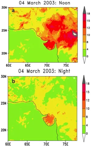 Fig. 2. (a) An example of IDDI image over the Indian “Thar” desert 4 March 2003. (b) Corresponding image for night of same day.