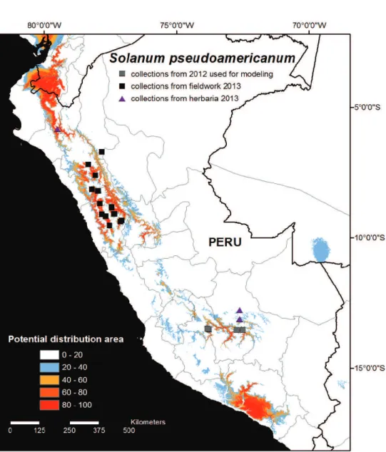 table 2. Model performance values for the two models run to detect suitable habitat areas for  S. pseudoamericanum.