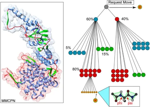 Figure 1. Example of a structured schema for an arbitrary molecule. Subsets of DOF s are defined, along with the associated weighting (shown here as percentages) defining the relative probability of selection