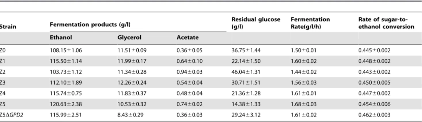 Table 1. Fermentation performance comparisons between industry strains under VHG conditions.