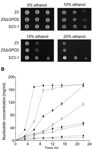 Figure 3. Determination of ethanol stress tolerance of strains Z5, Z5 D GPD2 and SZ3-1