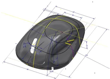 Figura 4.14 – Vista em perspetiva do conceito ch com cotagem parcial (carcaça superior,  modelo tridimensional virtual gerado com ferramenta de CAD 3D)