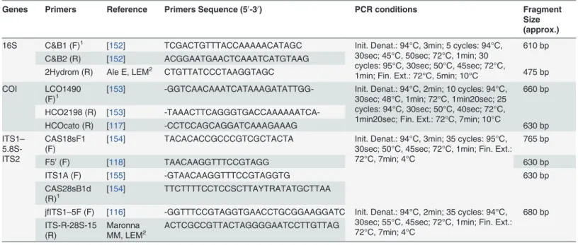 Table 3. Primers and PCR conditions for DNA ampli ﬁ cation.