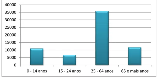 Gráfico 1: População residente no concelho de Palmela, por grupo etário, no ano de  2010 11 