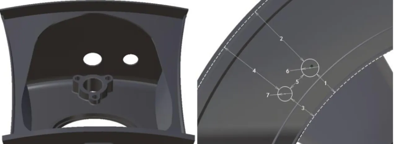 Figura 3.7: Representação dos orifícios na parede do Fan Frame.  