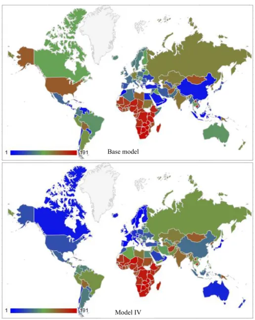Figure 3. Countries’ efficiency rankings by color rankings obtained.