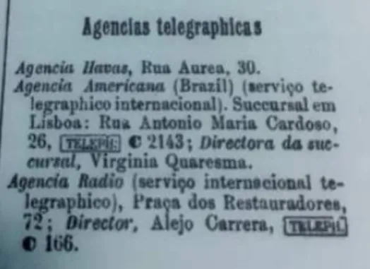 Figura 2. Identificação de Virgínia  Quaresma enquanto directora da  sucursal de Lisboa da Americana no  Anuário Comercial de 1919.