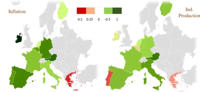 Fig. 6:  In  the  maps  are  represented  the  maximum  impact  of  the  response  function  to  the  monetary  policy  shock