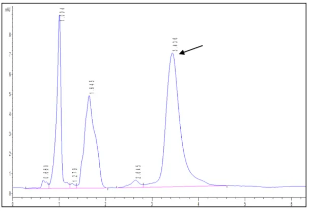 Figure 4. Example of HPLC-DAD chromatogram showing the peak corresponding to isopropyl  palmitate (retention time = 3.436 min)