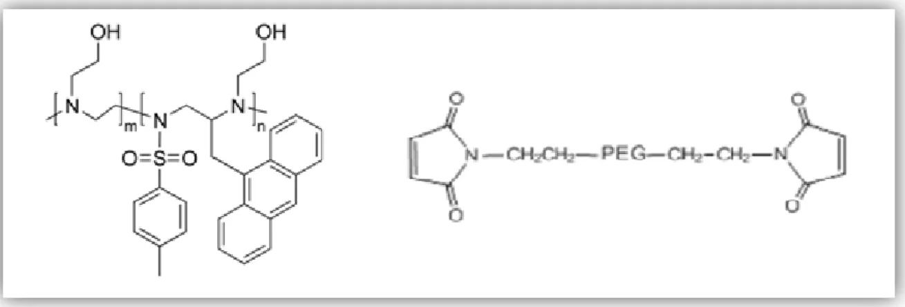 Figure  9  –  Representation  of  the  structure  of  oligoaziridine  (A)  and  MAL-PEG—MAL  (B)  (Adapted  from  Raje et  al.,  submitted manuscript)