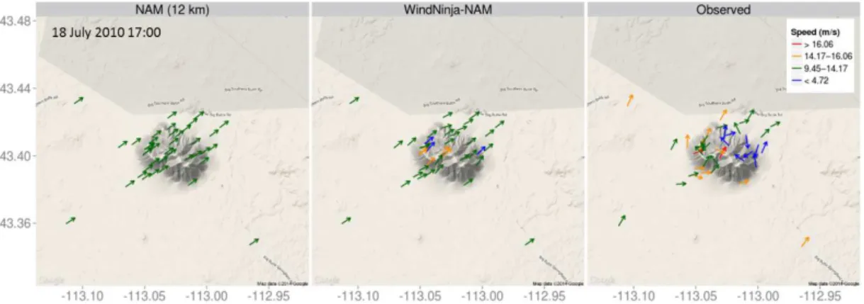 Figure 6. Predicted and observed winds for an externally forced flow event at Big Southern Butte.