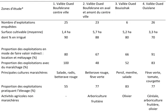 Tableau 1 : Caractéristiques moyennes des exploitations par zone d’étude 