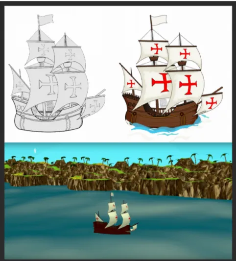 Figura 10: Estudo da caravela, diferentes etapas da arte