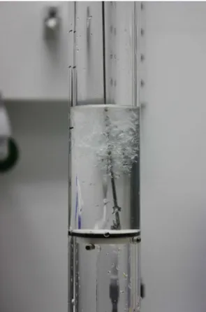 Fig. 2. Photo of the sampling device with the circular plate in hori- hori-zontal position keeping the sampled grease ice trapped in the pipe.