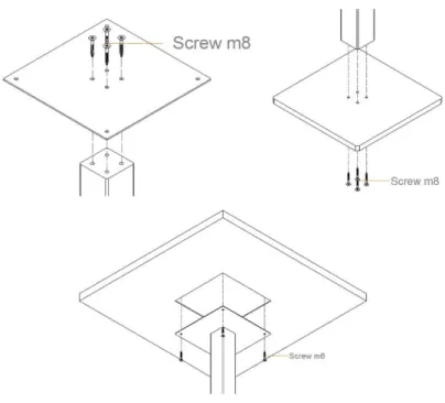 Figura 3.6 Desenho técnico de pormenores de encaixe e união da mesa. 