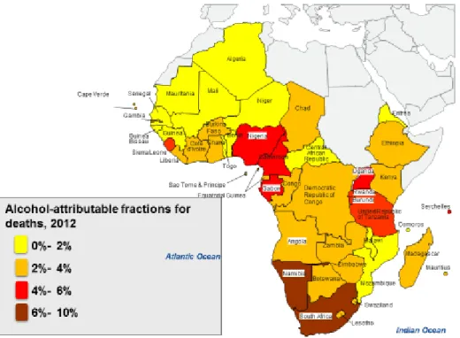 Figure  5  –  Alcohol-attributable  fractions  (AAFs)  for  deaths  from  all  causes,  2012  (as  a  percentage of all deaths)