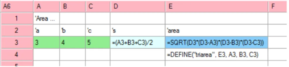 Figure 3 shows an ordinary sheet with triangle side lengths in columns E, F and G, and function calls