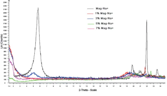 Fig. 2. XDR pattern of Mag-Na and hydrogel composite PVA/Mag-Na 