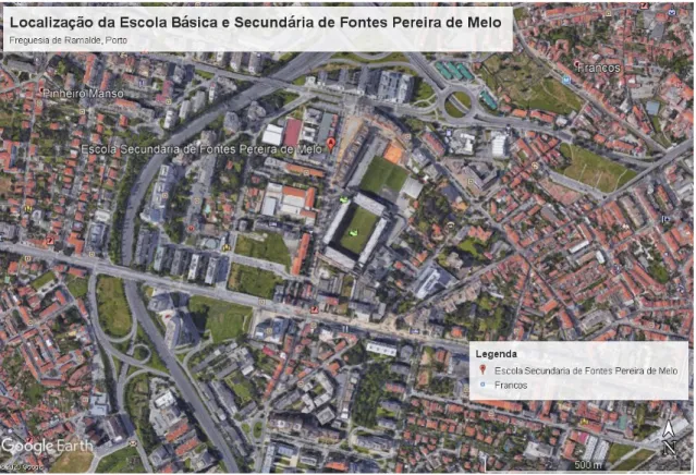Figura 2 - Enquadramento geográfico da Escola Básica e Secundária de Fontes Pereira de  Melo na freguesia de Ramalde, concelho do Porto