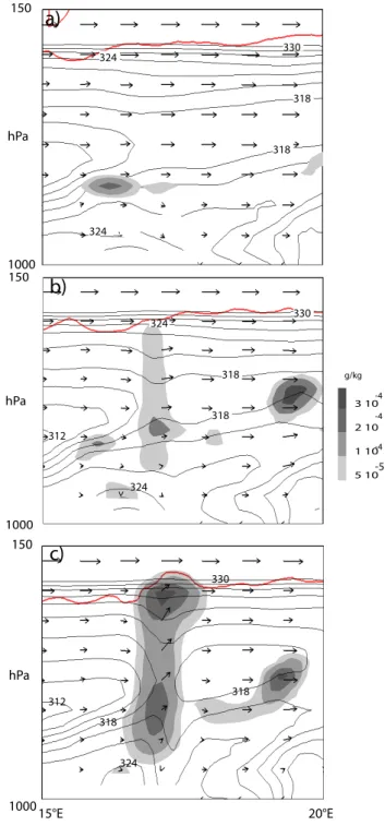Figure 12c shows that a pressure minimum is positioned over Sicily, associated with the diffuse cloud coverage over southern Italy shown in Fig