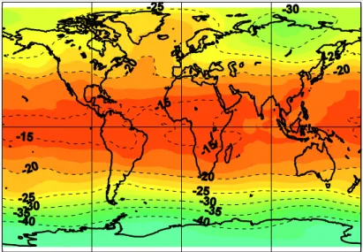 Fig. 4. The geographical distribution of the annual mean total ozone loss (%) calculated as the relative deviation of no MPA from MPA simulations results for the year 2030.