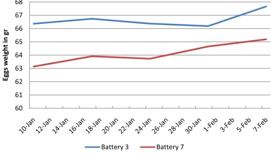 Figure 2: Weight of eggs in both batteries 