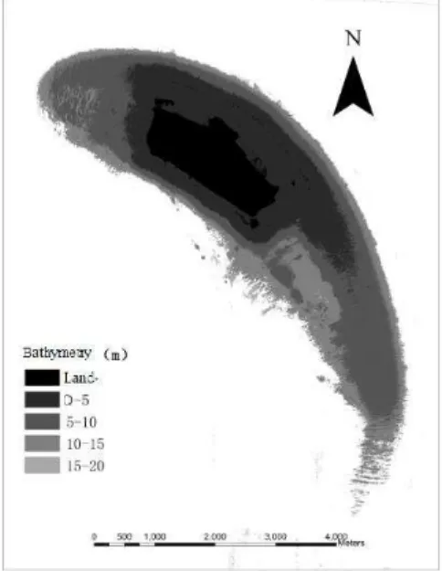 Table 2 shows that accuracy of semi-analytical  model based on genetic algorithm of bathymetry  estimation, the average error of the 0 to 30 meters is  2.99 m, the average relative error is 35.28%; error for 0  to 5 m water is 2.32 m, the relative error is