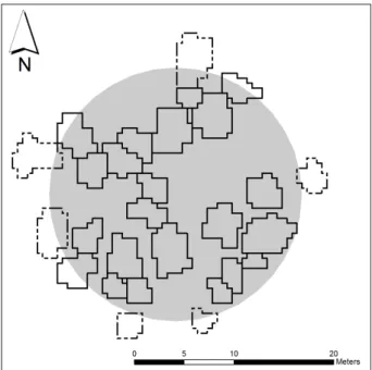 Figure 3. Results of two sample rules based on centroid  (polygons (trees segments) with solid line) and ‘touch’ 