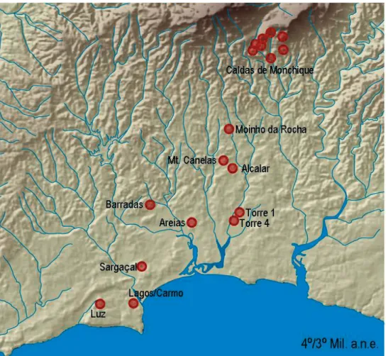 Fig. 1.  Sites of the late  4 th  and 3 rd  mill . BCE in  the territory of Alcalar  (after: Morán 2014, 290) .