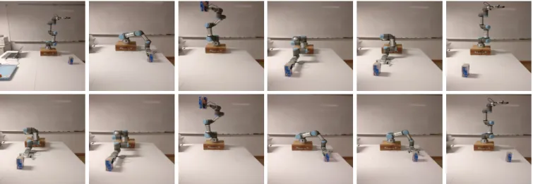 Fig. 2. Pick and place task. Robot start in the home position, picks the object of position 1, leaves it on position 2, returns to the home position and then does the inverse, picking the object of position 2, dropping it on position 1 and returning to hom