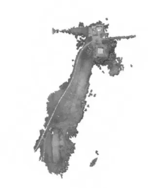 Figure 7. Dense point cloud created by VisualSFM from single  circular flight over machine storage area using the NGA  quadcopter with a GoPro flat lens camera 