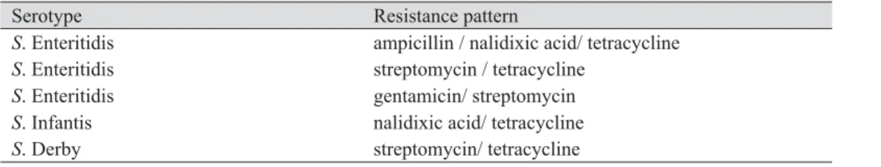 Table 5. Resistance pattern of Salmonella isolates resistant to more than one antibiotic